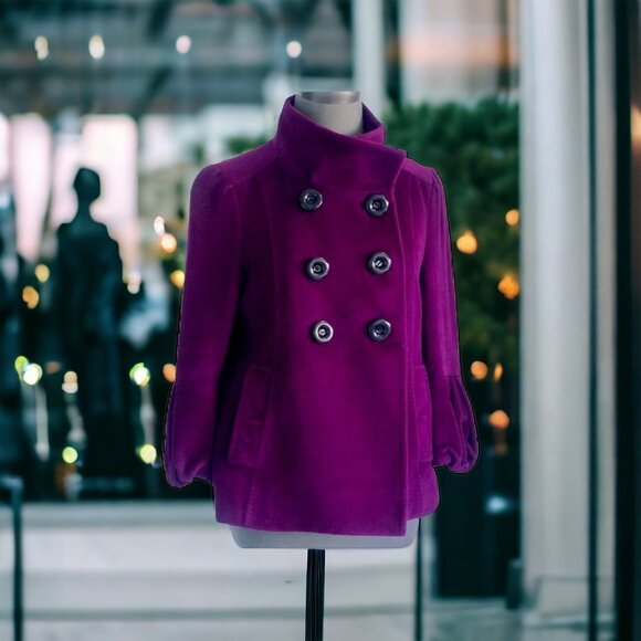 Carolina Herrera Wool Angora Purple Dress Jacket Coat Women’s Size L w/ Dust Bag - Picture 3 of 13